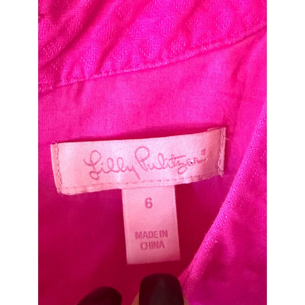 Barbiecore Lilly Pulitzer Pink Shift Dress Gold Trim, Preppy Resort - Picture 5 of 5